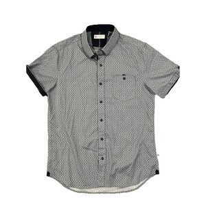 7 Diamonds Med Jacquard‎ Stretch Teneca Woven Men's Blue Short Sleeve Shirt
